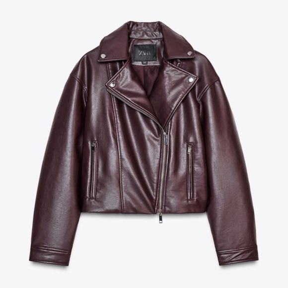 FAUX LEATHER CROP BIKER JACKET - Picture 1 of 5